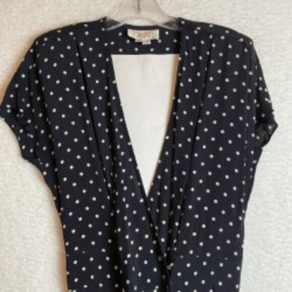 CACHE' WOMENS 1940'S STYLE VINTAGE DRK NAVY/WHITE POLKADOT CULOTTE DRESS SIZE 8 - Picture 5 of 9